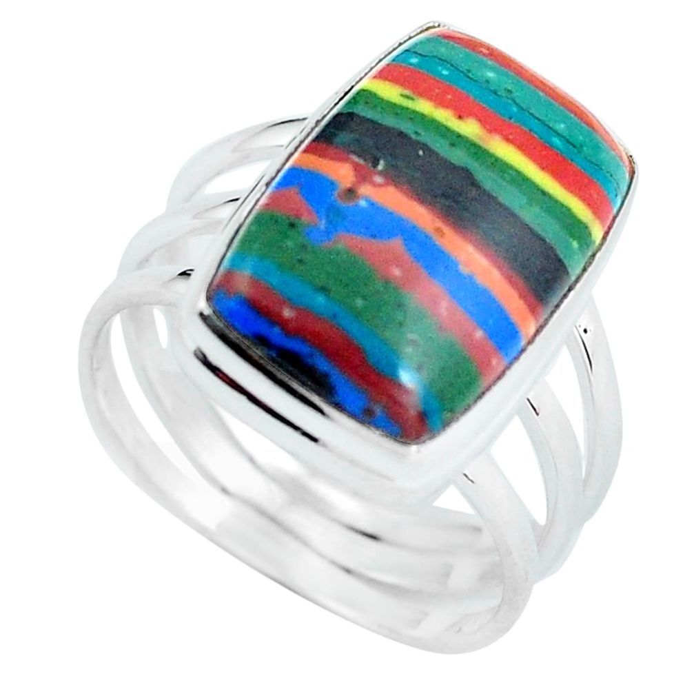 10.41cts natural rainbow calsilica 925 silver solitaire ring size 8.5 d32043