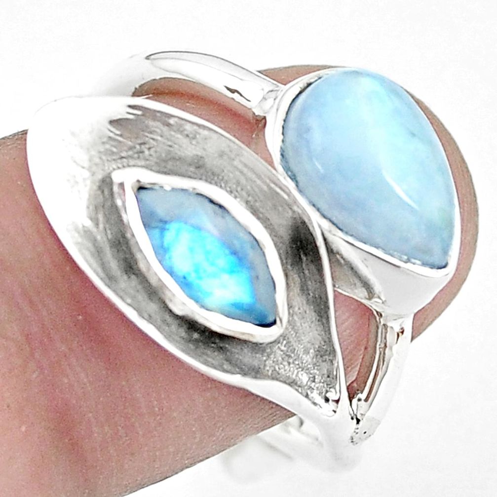 Natural rainbow moonstone 925 silver adjustable solitaire ring size 7.5 p40337