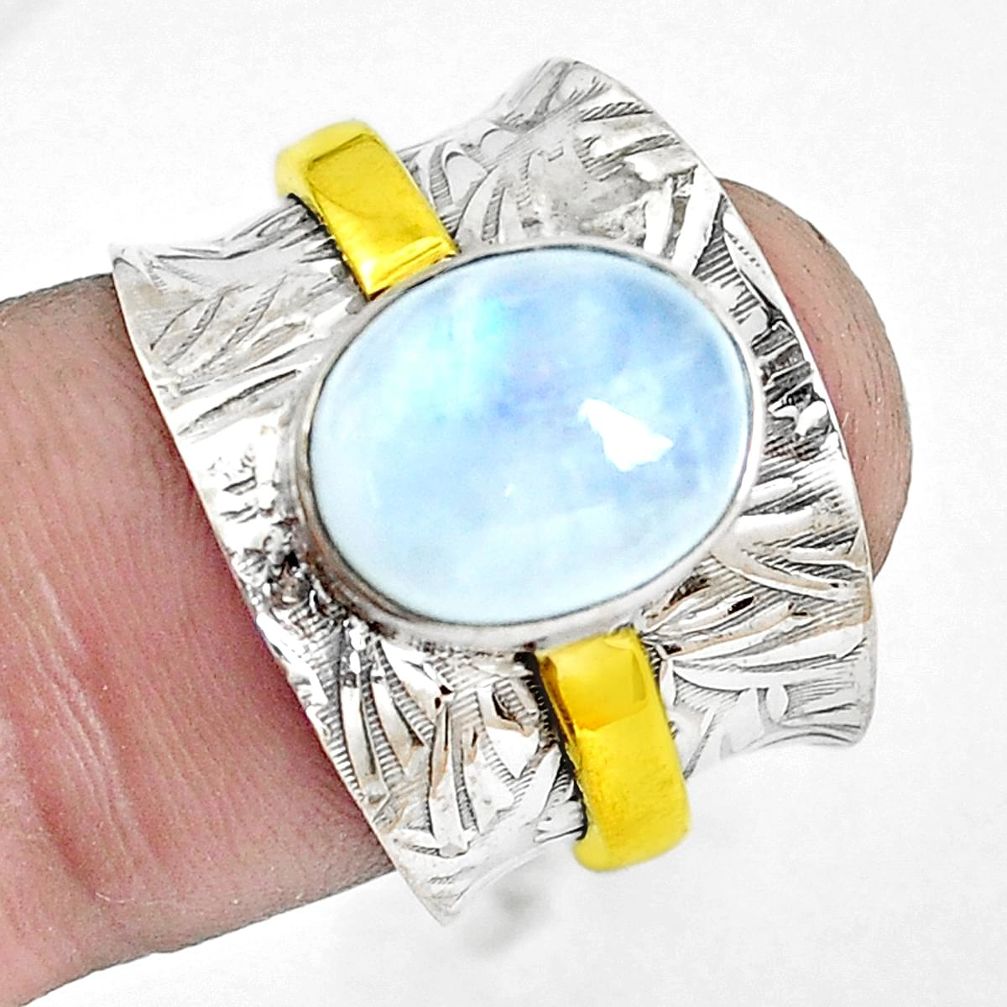 5.62cts natural rainbow moonstone 925 silver gold solitaire ring size 6 d31398