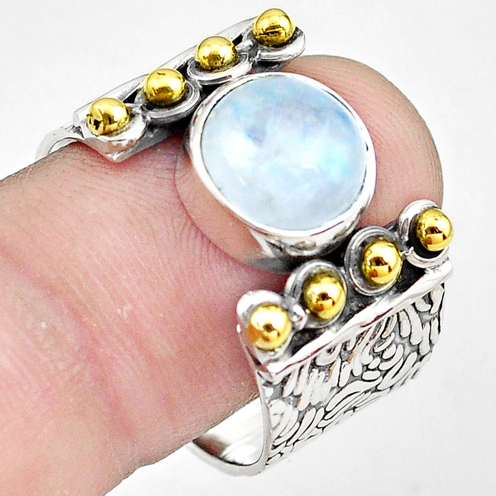 5.38cts natural rainbow moonstone 925 silver gold solitaire ring size 9.5 p81034