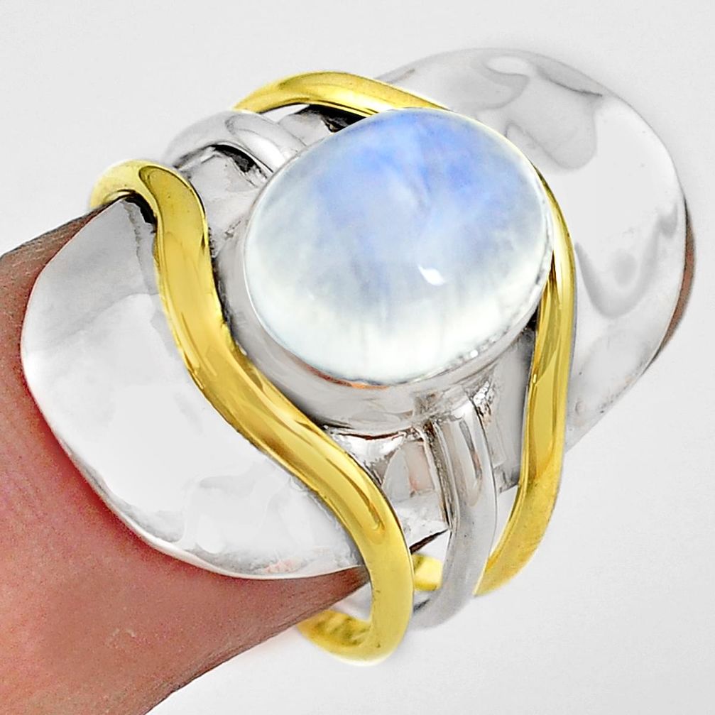 4.82cts natural rainbow moonstone 925 silver gold solitaire ring size 8.5 p81092