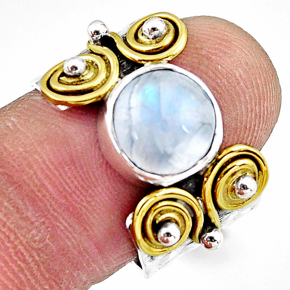 4.91cts natural rainbow moonstone 925 silver gold solitaire ring size 7 p91159