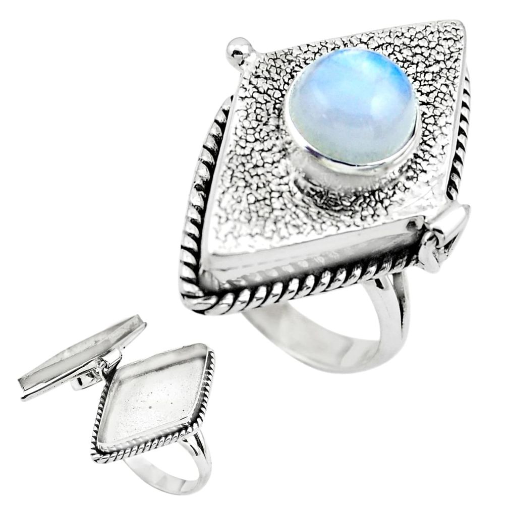 4.45cts natural rainbow moonstone 925 silver poison box ring size 8 p75630