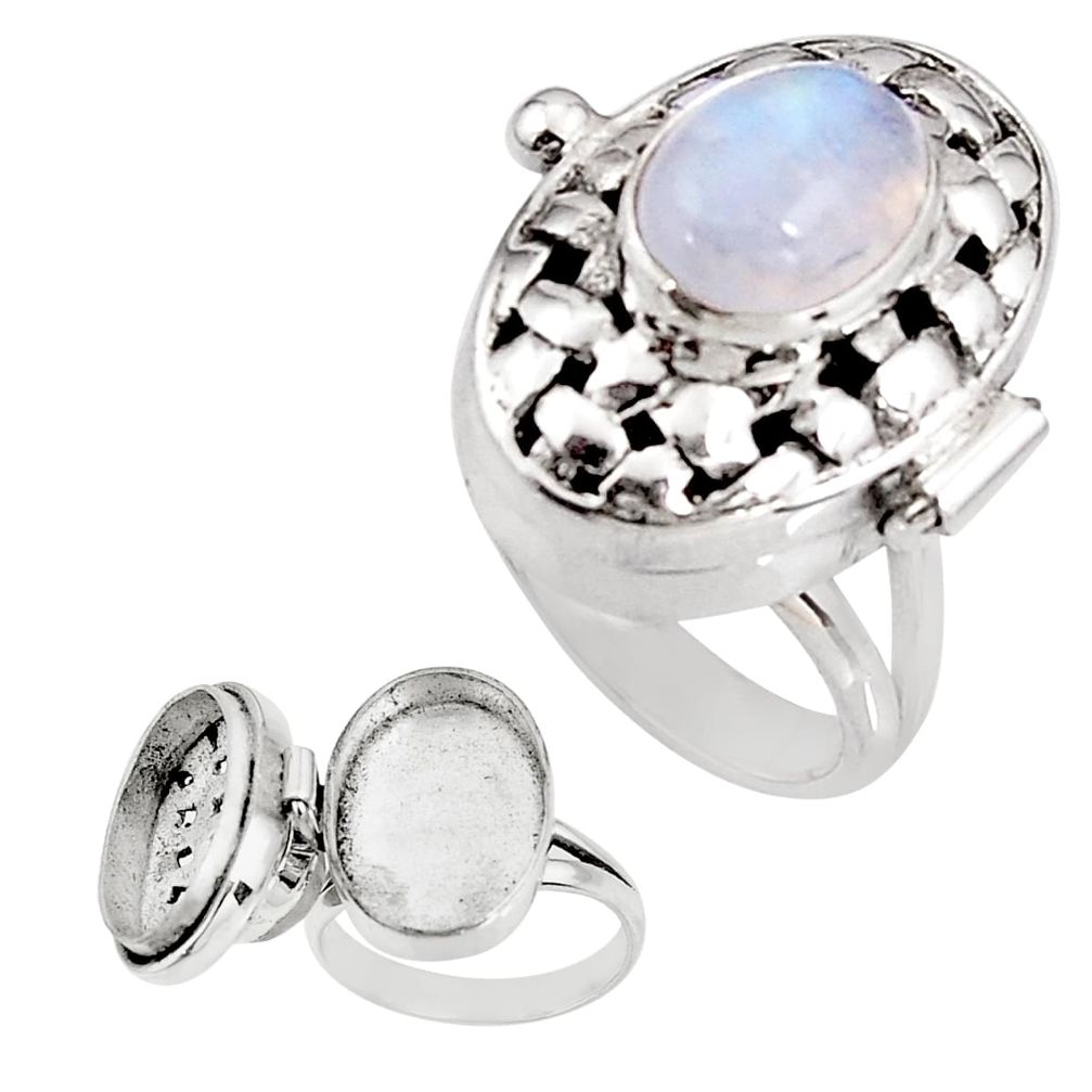 4.10cts natural rainbow moonstone 925 silver poison box ring size 7 p92857