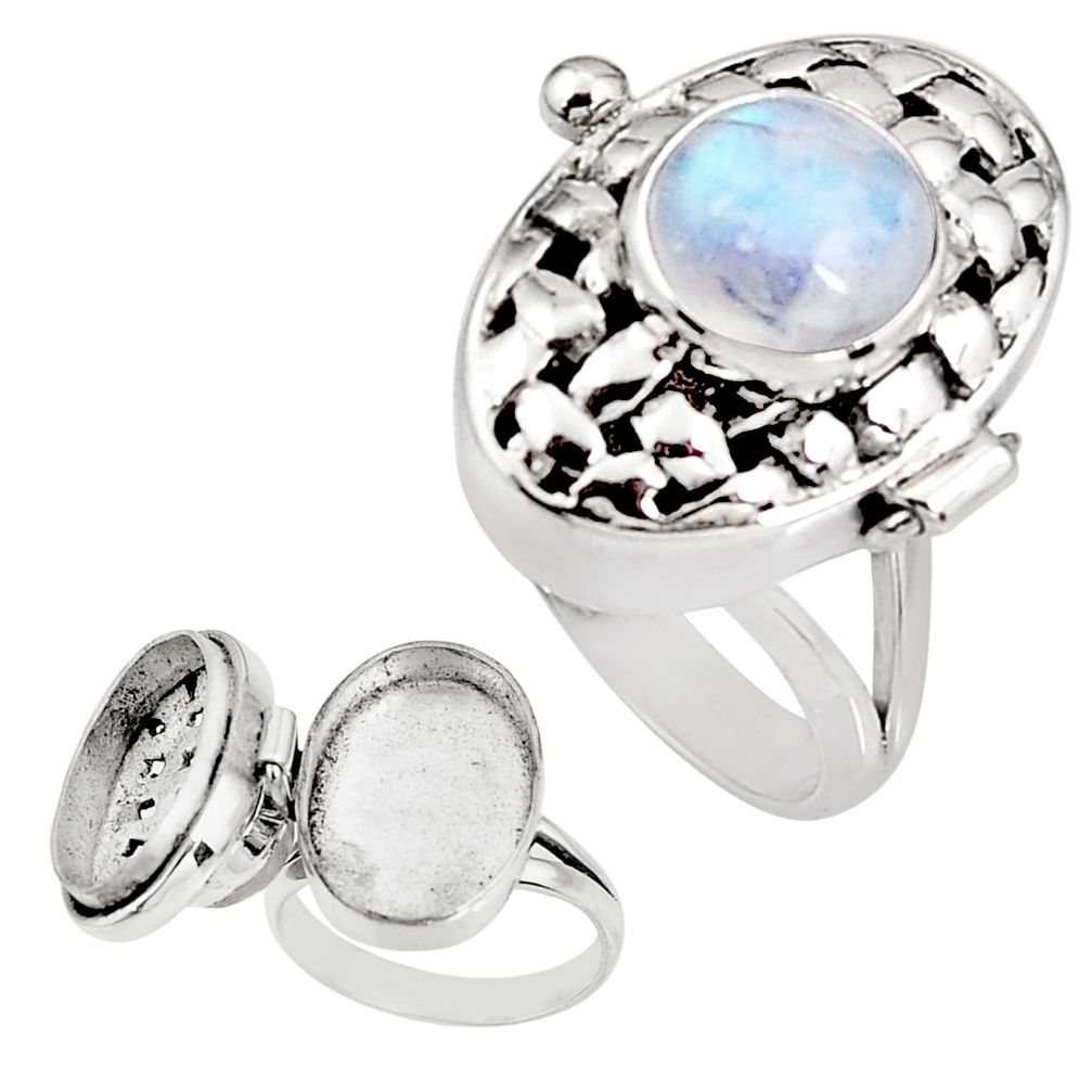 4.51cts natural rainbow moonstone 925 silver poison box ring size 8 p92859