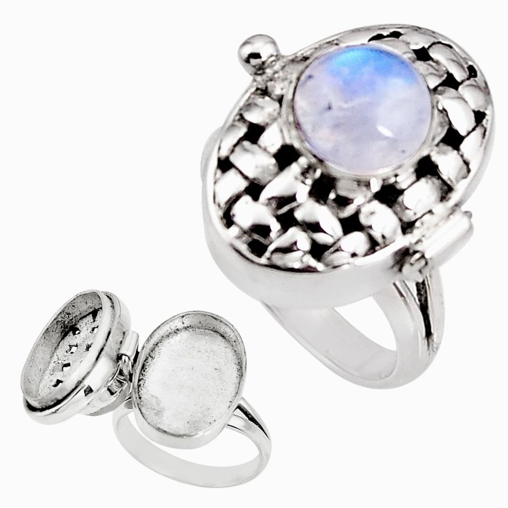 4.81cts natural rainbow moonstone 925 silver poison box ring size 9 p92860