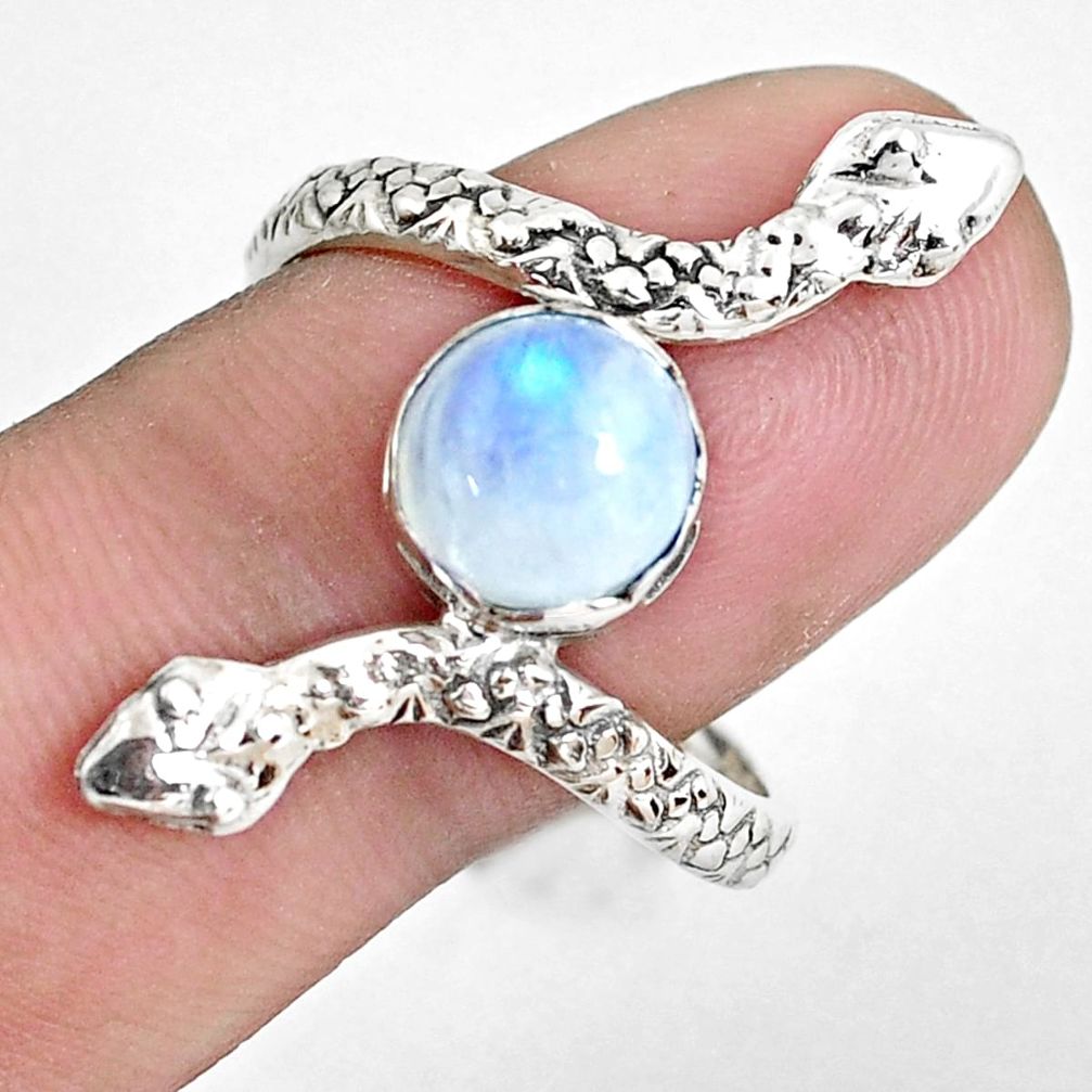 3.50cts natural rainbow moonstone 925 silver snake solitaire ring size 9 d31480