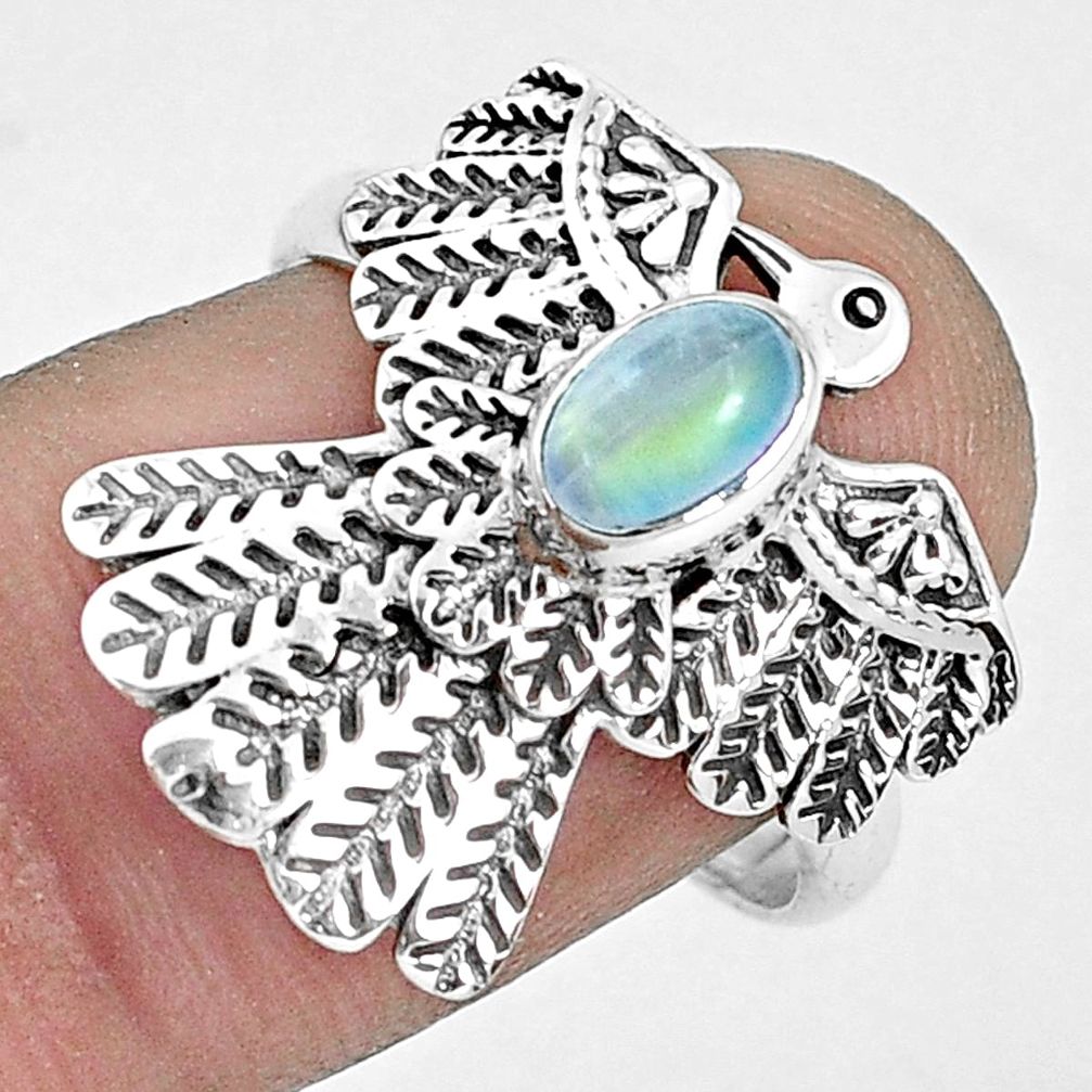 1.00cts natural rainbow moonstone 925 silver solitaire bird ring size 7.5 p34314
