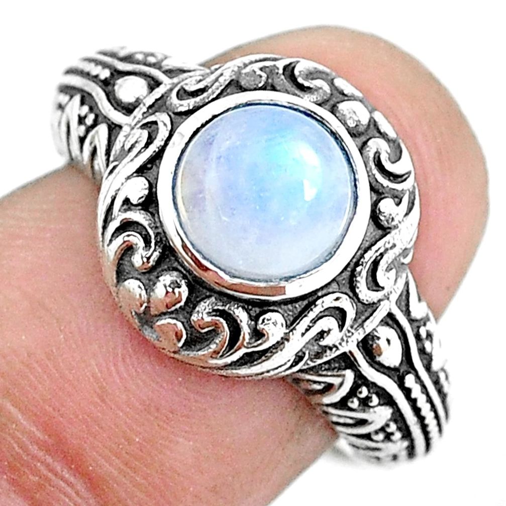 2.56cts natural rainbow moonstone 925 silver solitaire ring size 6 d31359