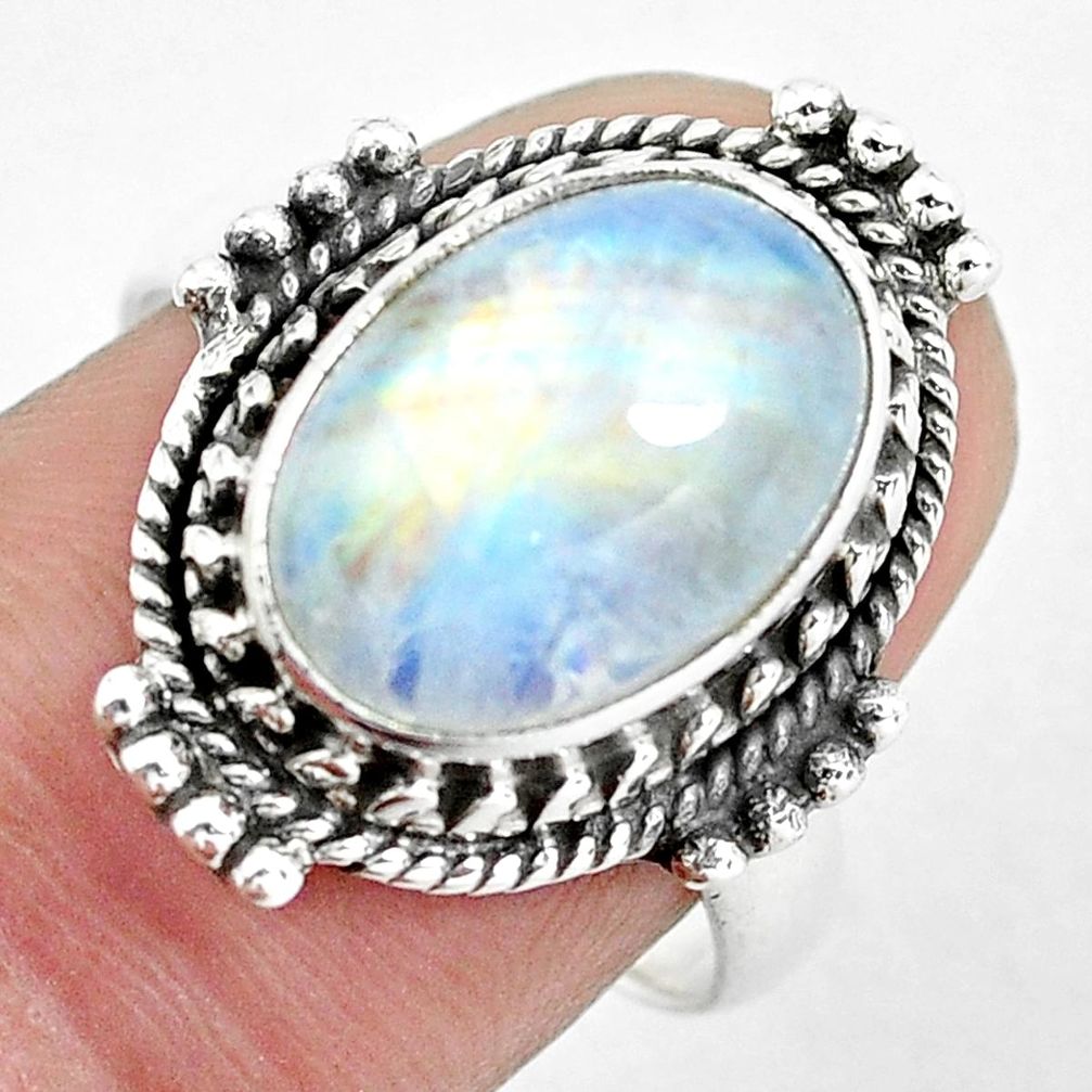 5.53cts natural rainbow moonstone 925 silver solitaire ring size 8 d31999