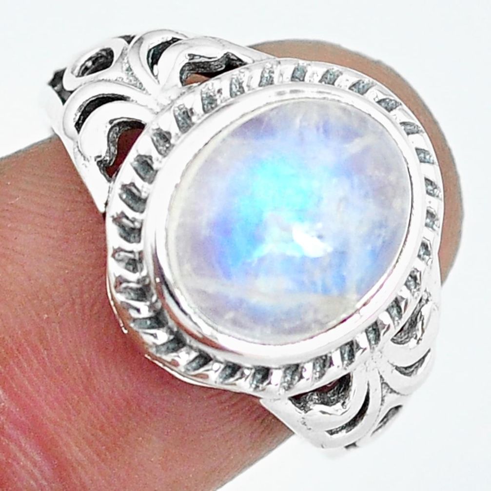 4.93cts natural rainbow moonstone 925 silver solitaire ring size 7 d32080