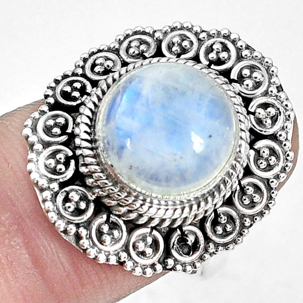 5.66cts natural rainbow moonstone 925 silver solitaire ring size 7 p33212