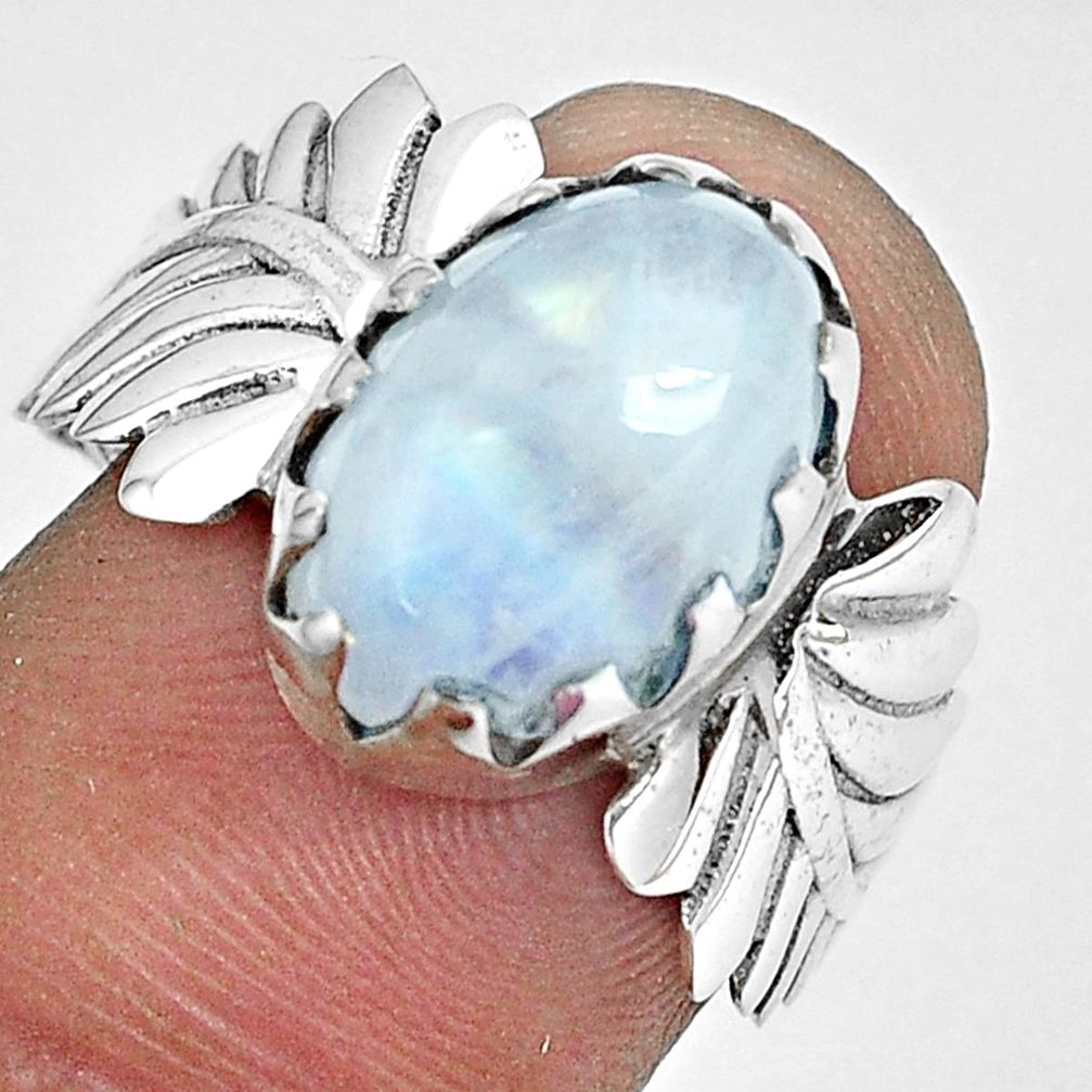 5.63cts natural rainbow moonstone 925 silver solitaire ring size 8 p34313