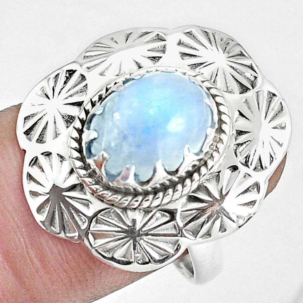 4.74cts natural rainbow moonstone 925 silver solitaire ring size 7 p34318