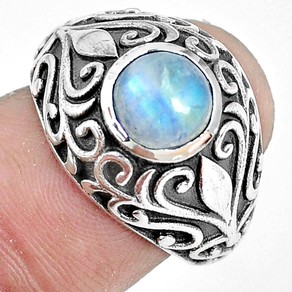 2.50cts natural rainbow moonstone 925 silver solitaire ring size 6 p36114