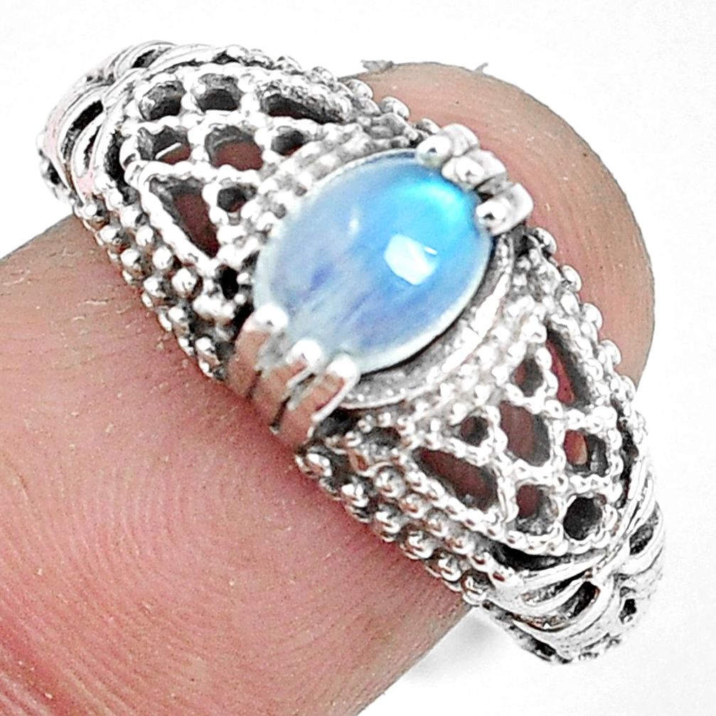 1.11cts natural rainbow moonstone 925 silver solitaire ring size 8 p36138