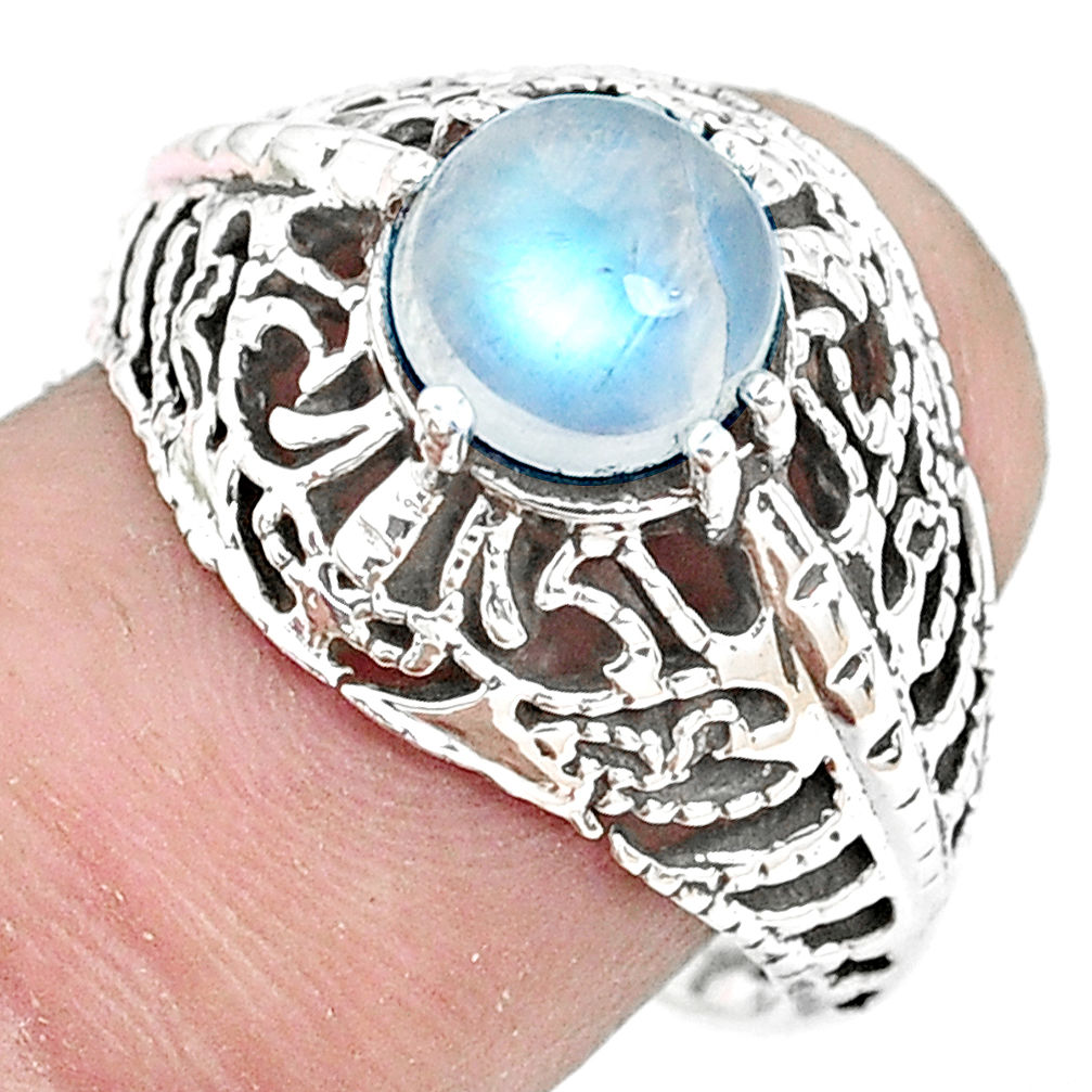 2.69cts natural rainbow moonstone 925 silver solitaire ring size 8 p36237