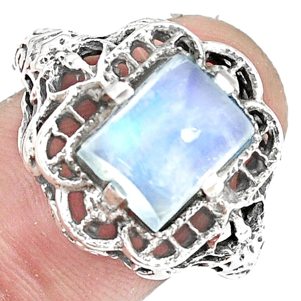 3.42cts natural rainbow moonstone 925 silver solitaire ring size 8.5 p36280
