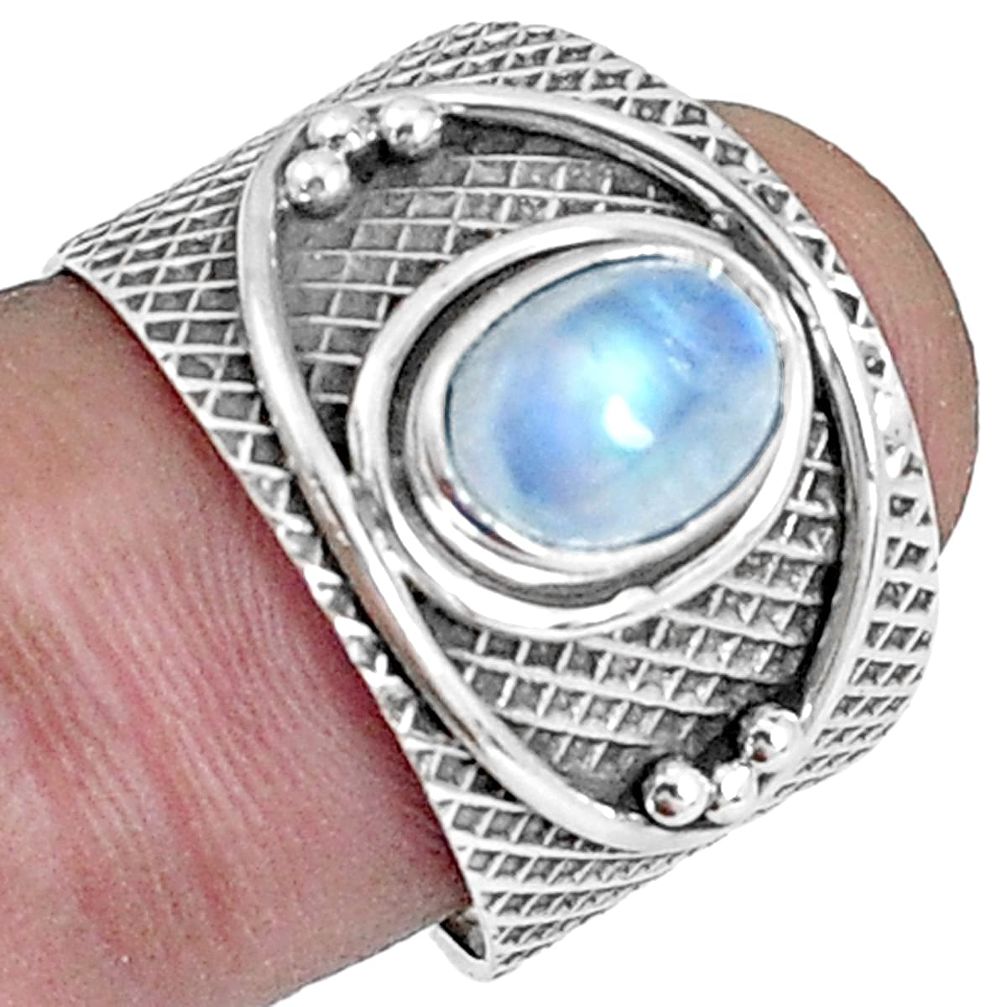 2.36cts natural rainbow moonstone 925 silver solitaire ring size 7.5 p37813