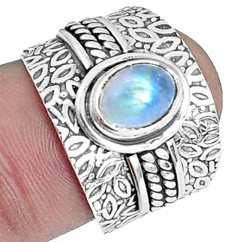 2.28cts natural rainbow moonstone 925 silver solitaire ring size 7.5 p37858