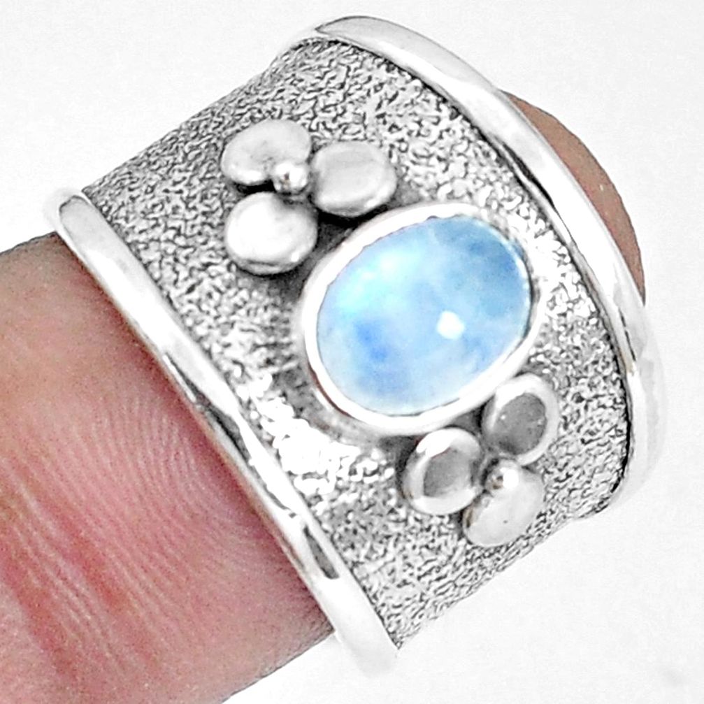 2.10cts natural rainbow moonstone 925 silver solitaire ring size 7 p37875