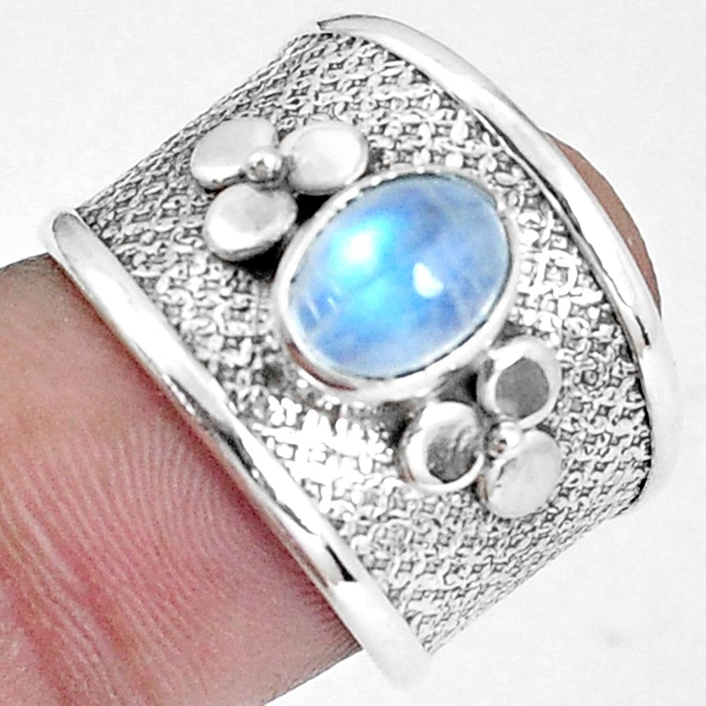 2.19cts natural rainbow moonstone 925 silver solitaire ring size 7 p37879