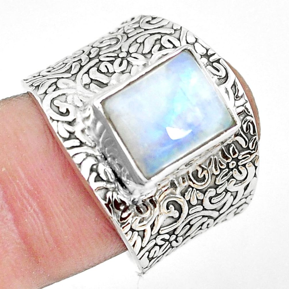 4.47cts natural rainbow moonstone 925 silver solitaire ring size 7.5 p51054