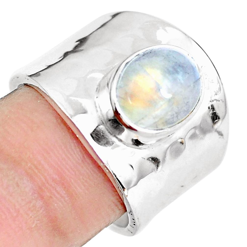 4.46cts natural rainbow moonstone 925 silver solitaire ring size 7.5 p51113