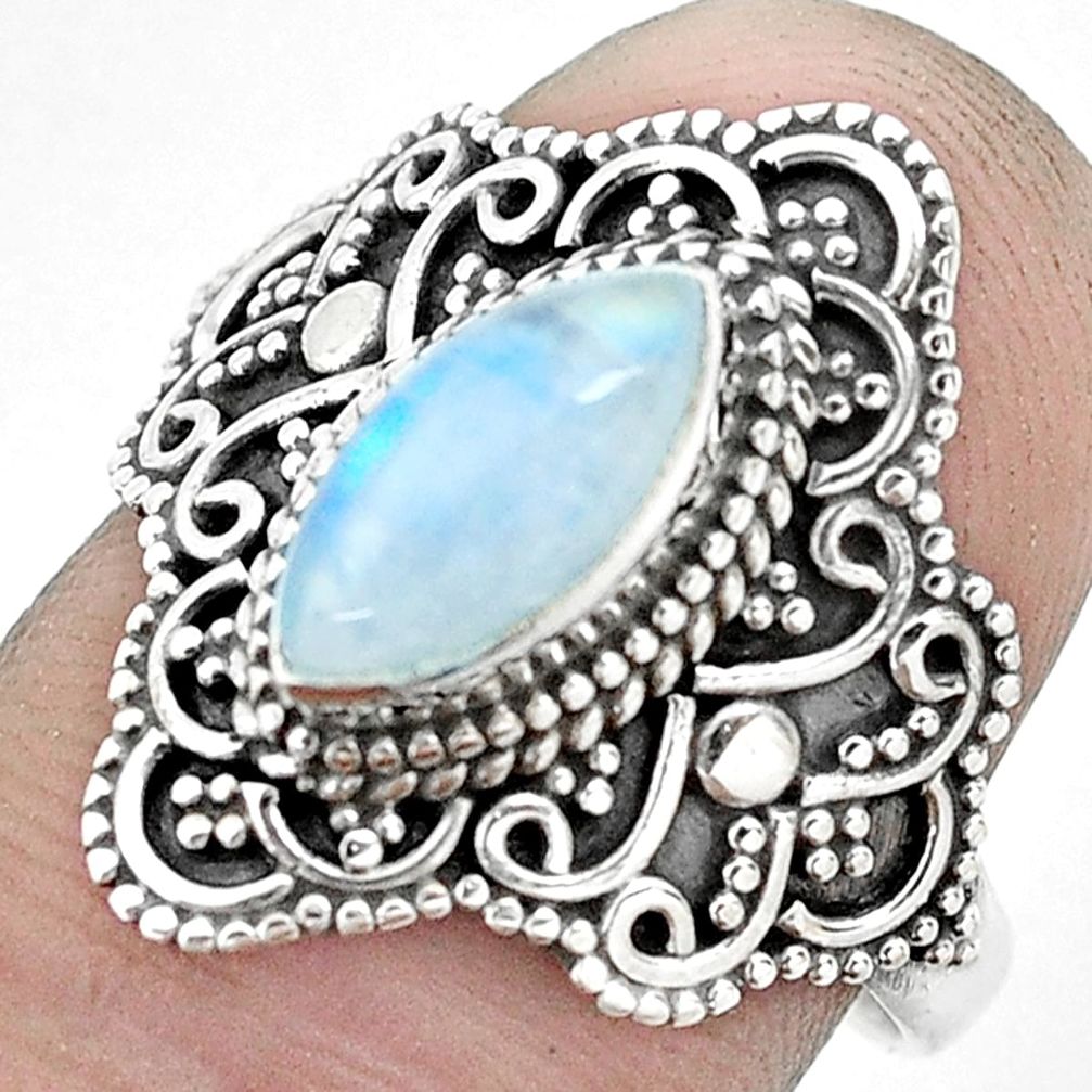 2.41cts natural rainbow moonstone 925 silver solitaire ring size 8 p53099