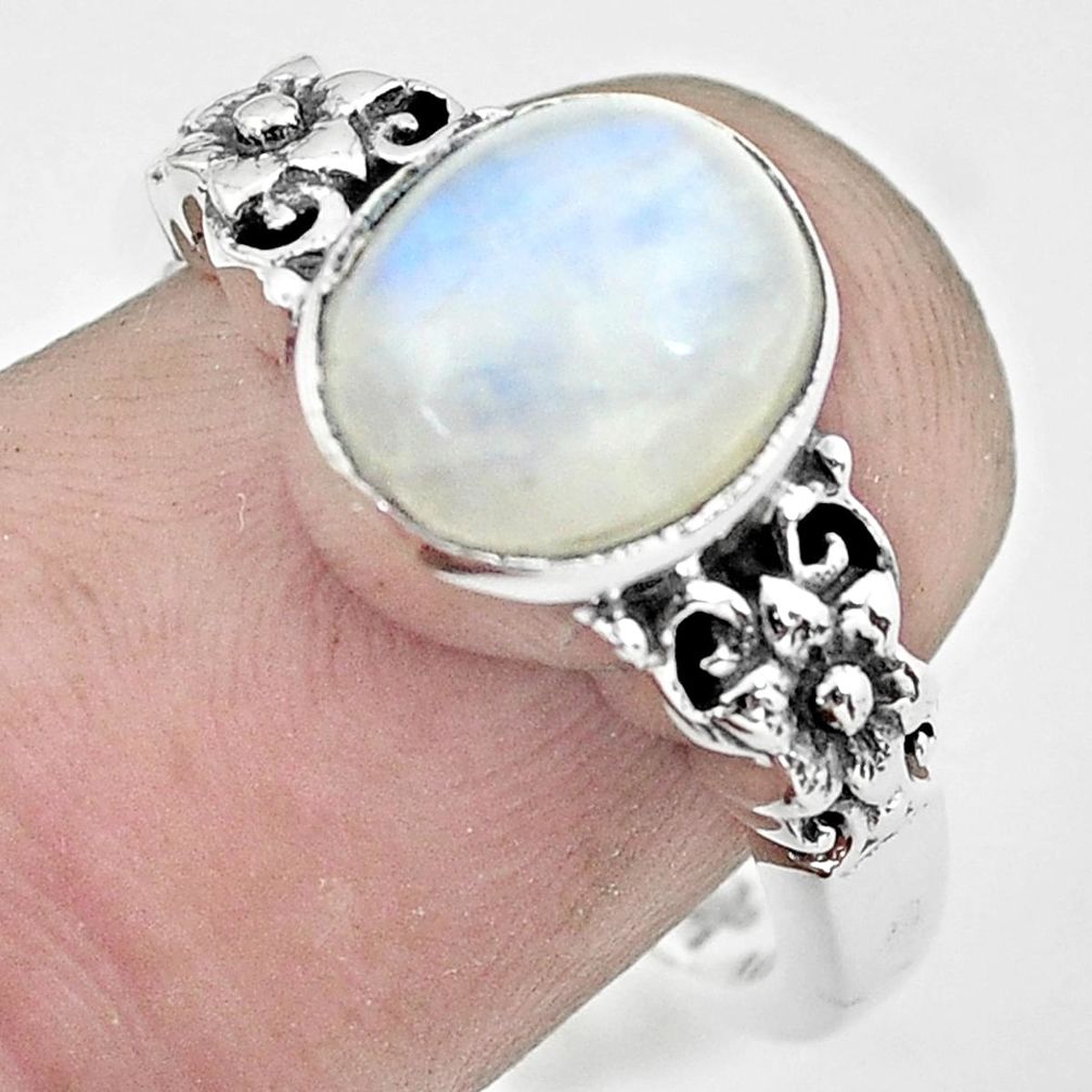 4.71cts natural rainbow moonstone 925 silver solitaire ring size 7.5 p55818