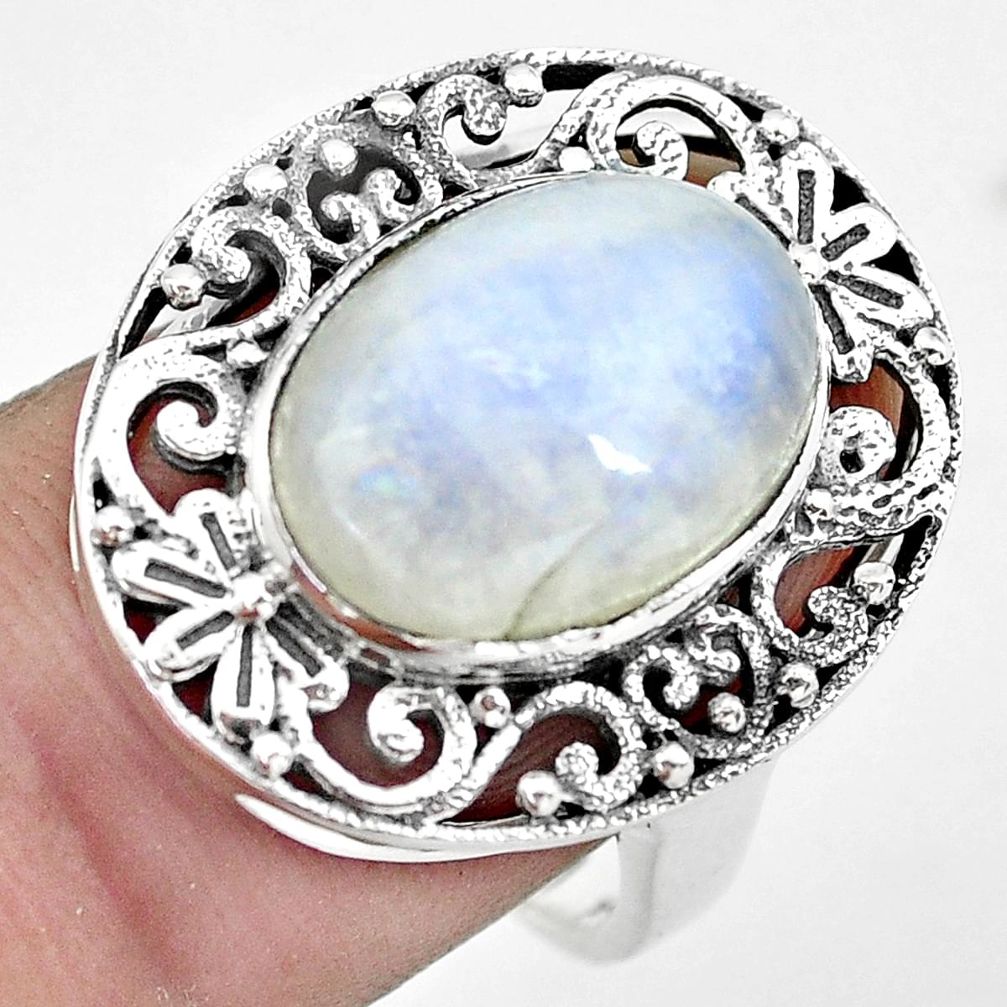 7.13cts natural rainbow moonstone 925 silver solitaire ring size 8 p55900