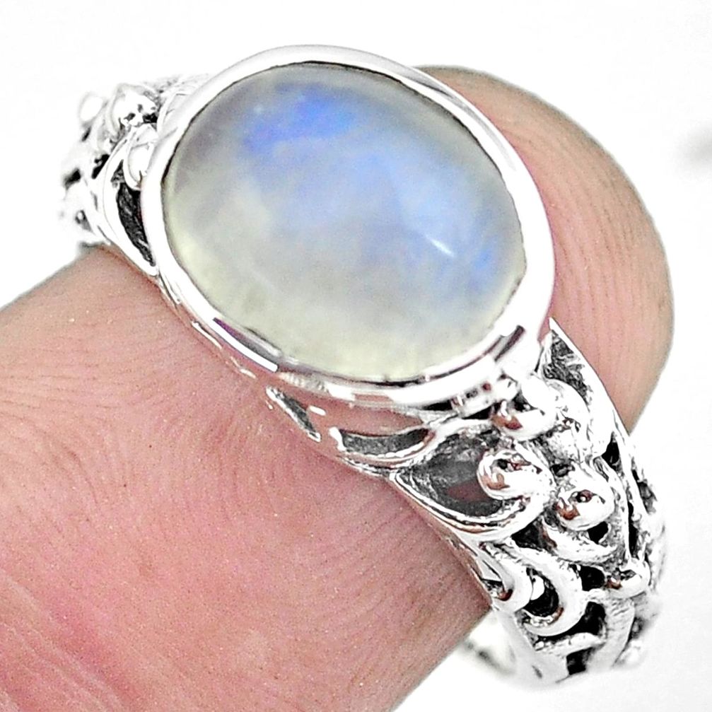 5.75cts natural rainbow moonstone 925 silver solitaire ring size 8 p55999