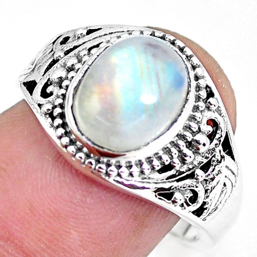 4.40cts natural rainbow moonstone 925 silver solitaire ring size 8 p56060