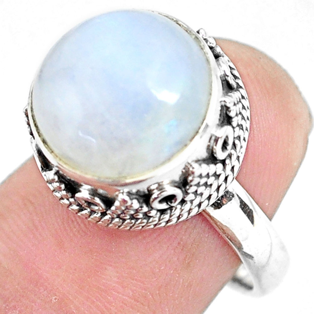 7.02cts natural rainbow moonstone 925 silver solitaire ring size 6.5 p56666