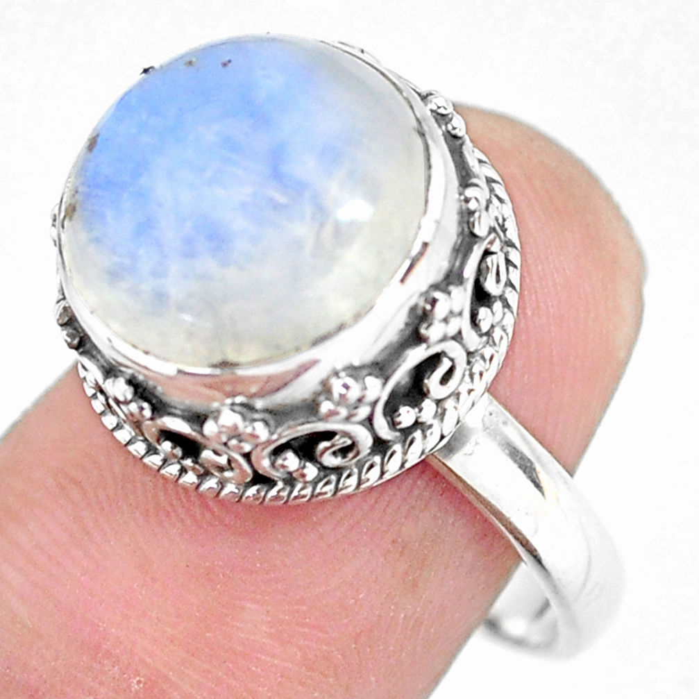 6.32cts natural rainbow moonstone 925 silver solitaire ring size 7.5 p56671