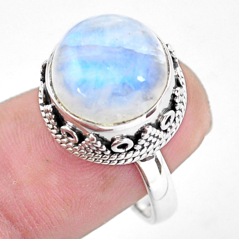 6.32cts natural rainbow moonstone 925 silver solitaire ring size 7 p56726