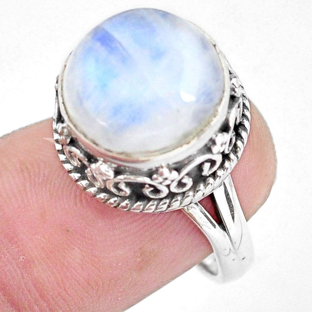 6.76cts natural rainbow moonstone 925 silver solitaire ring size 6.5 p56727