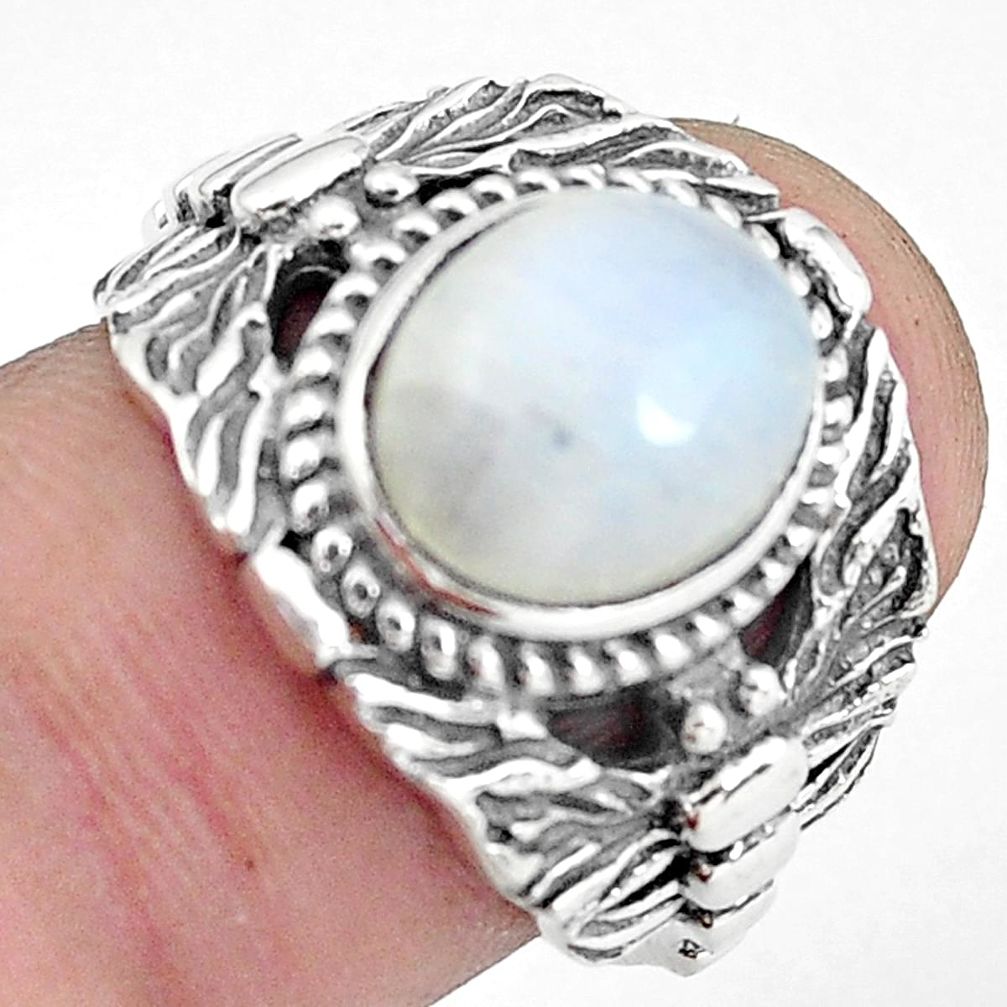 4.38cts natural rainbow moonstone 925 silver solitaire ring size 7 p61219