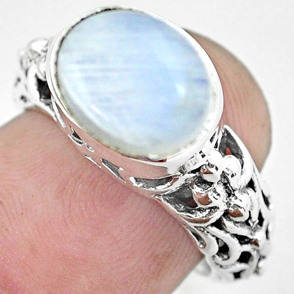 5.51cts natural rainbow moonstone 925 silver solitaire ring size 7 p61239