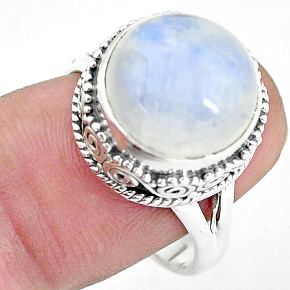 7.33cts natural rainbow moonstone 925 silver solitaire ring size 8 p61380