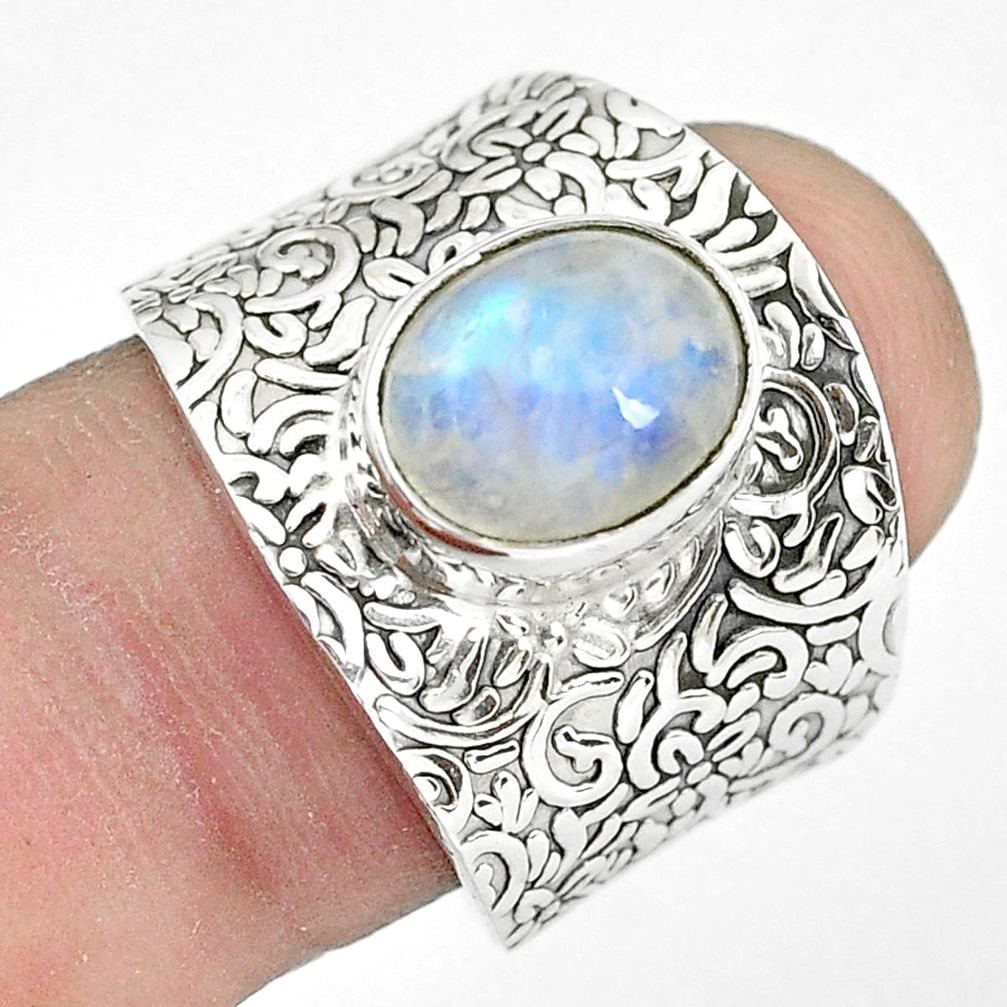 4.38cts natural rainbow moonstone 925 silver solitaire ring size 7.5 p61395