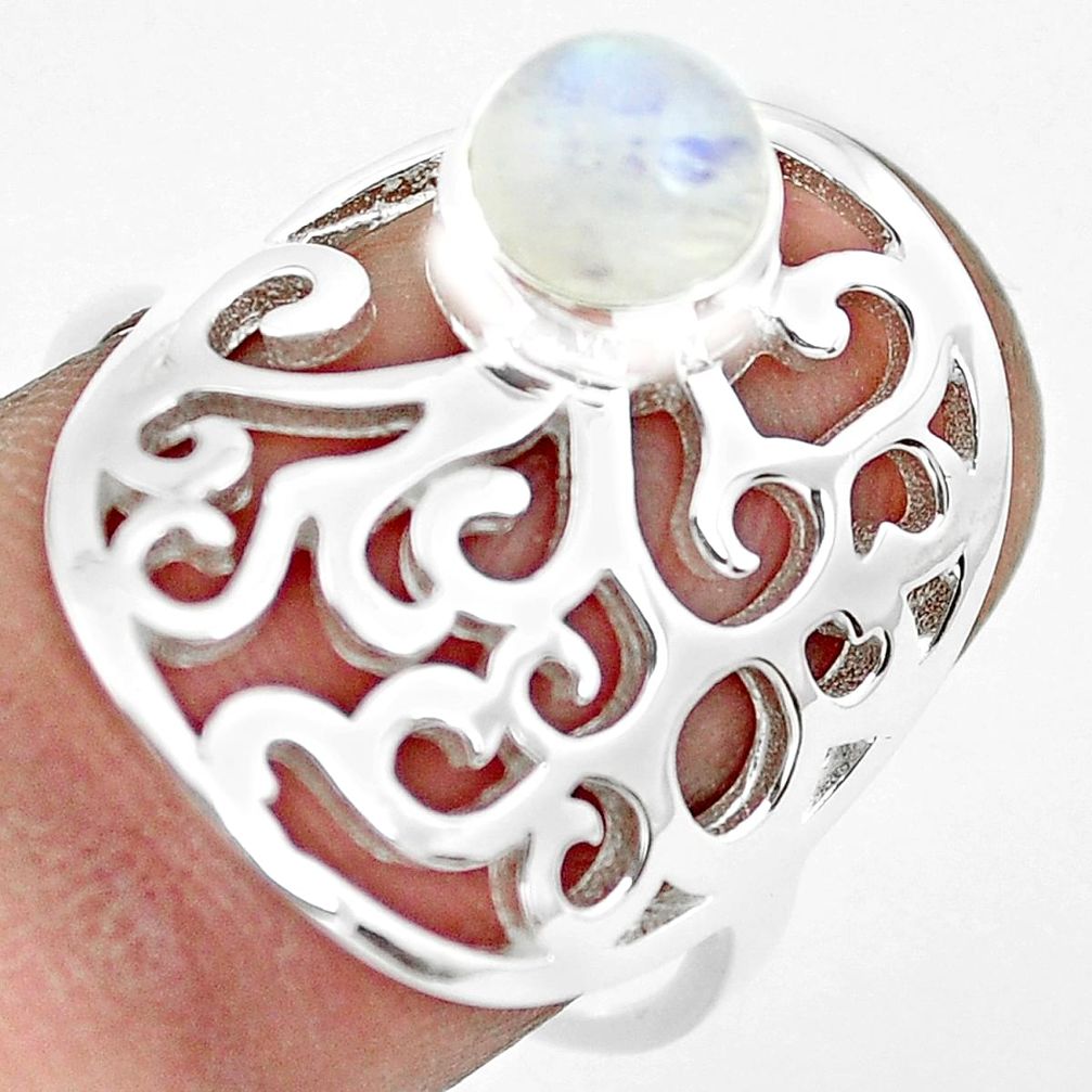 1.09cts natural rainbow moonstone 925 silver solitaire ring size 7.5 p61772