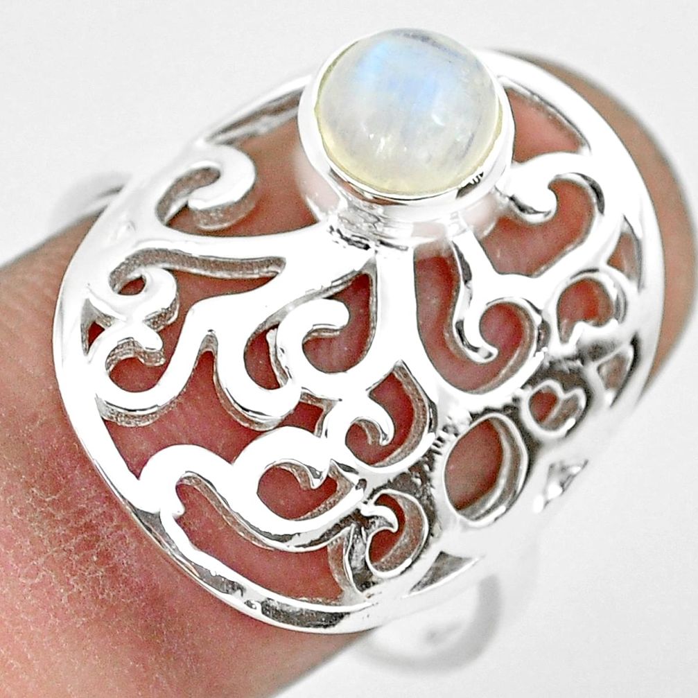 1.17cts natural rainbow moonstone 925 silver solitaire ring size 9 p61774