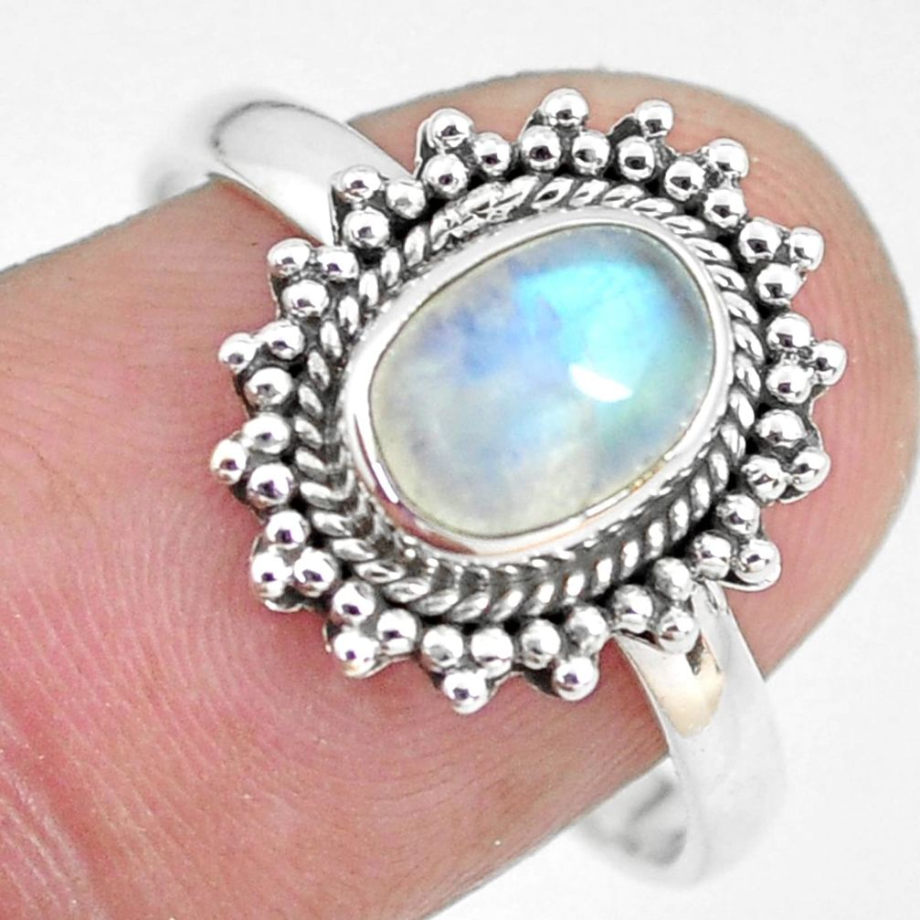 1.96cts natural rainbow moonstone 925 silver solitaire ring size 8.5 p64254