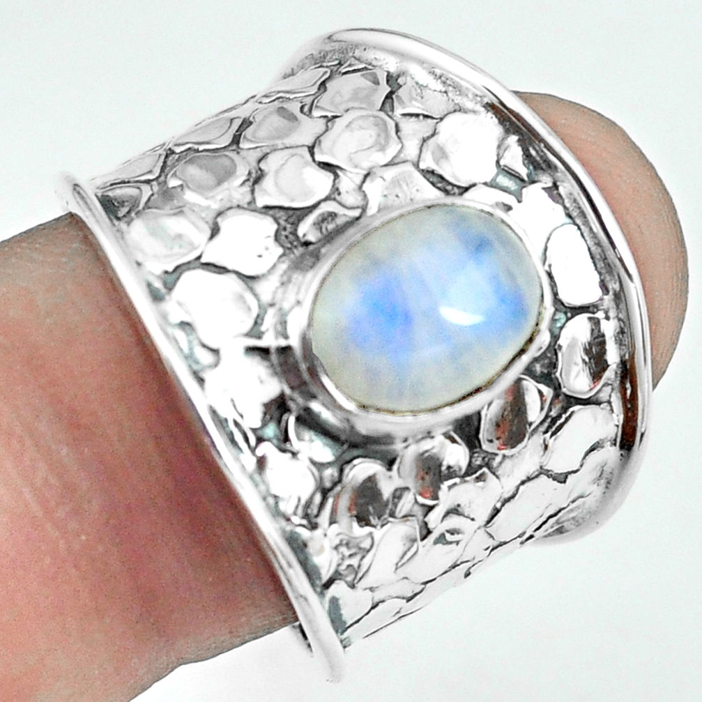 3.27cts natural rainbow moonstone 925 silver solitaire ring size 8 p68480