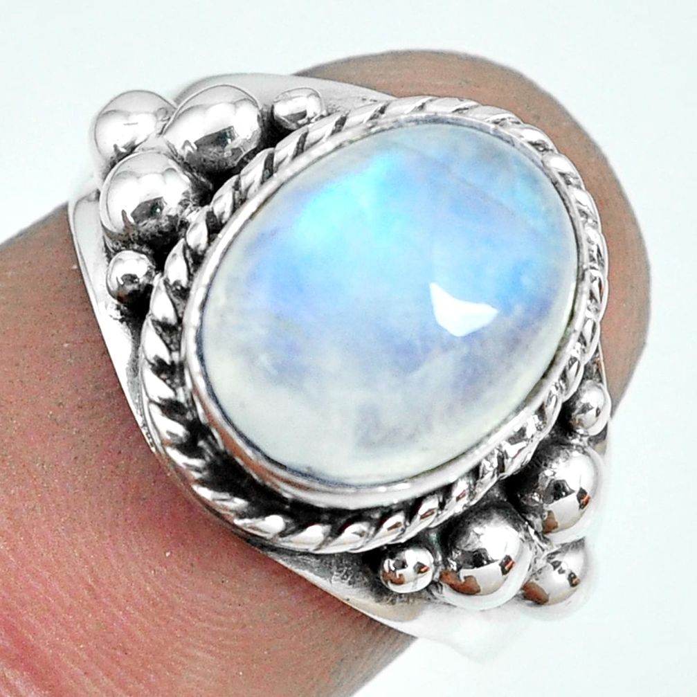 4.92cts natural rainbow moonstone 925 silver solitaire ring size 7 p69758