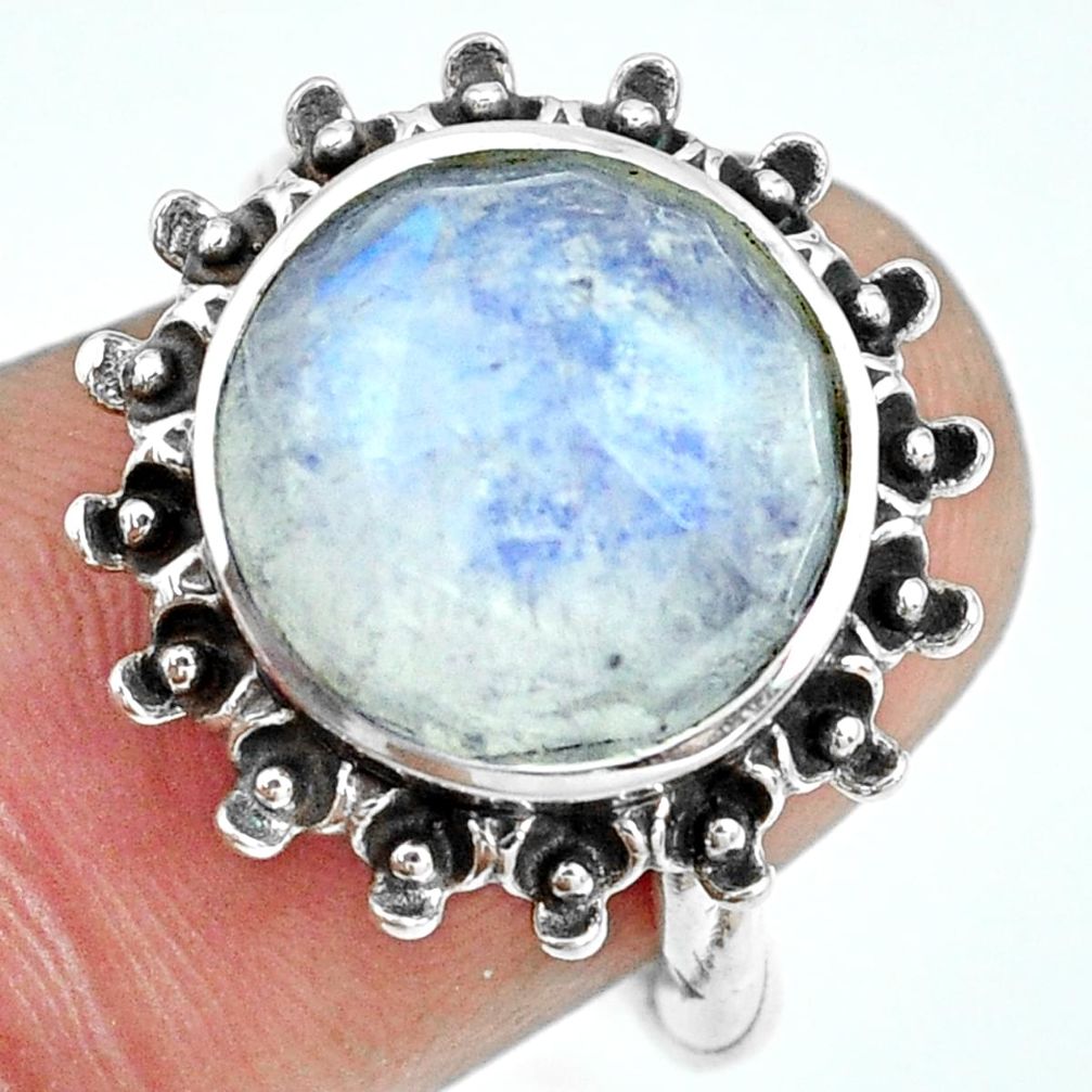 6.74cts natural rainbow moonstone 925 silver solitaire ring size 6 p69839