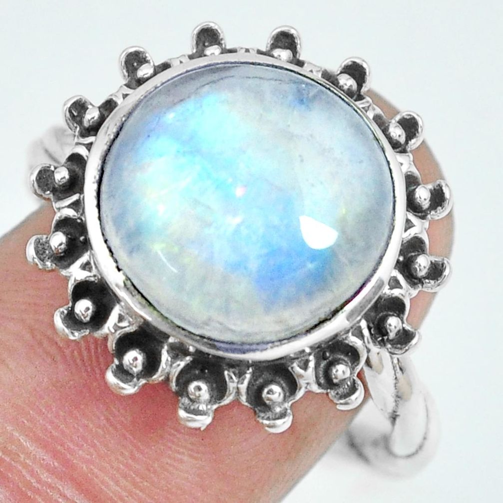 7.51cts natural rainbow moonstone 925 silver solitaire ring size 8 p69853