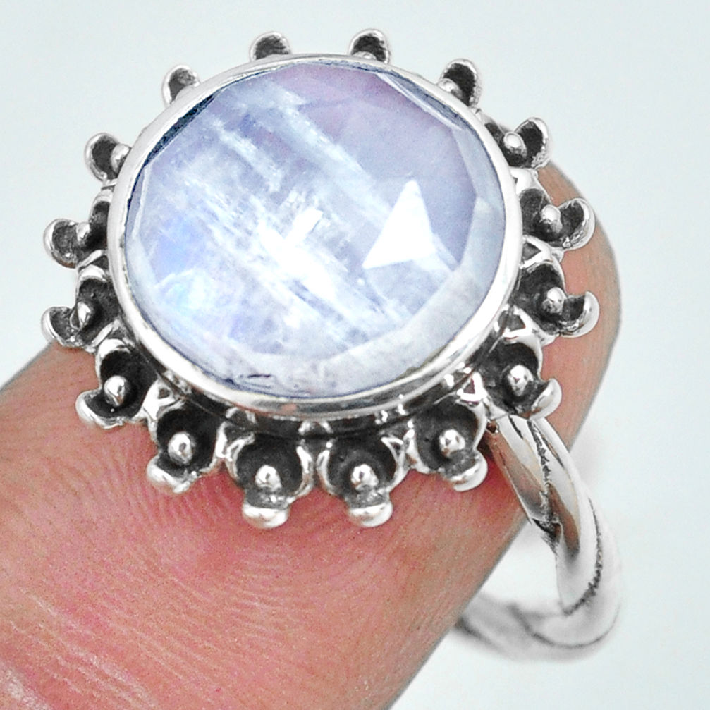 6.98cts natural rainbow moonstone 925 silver solitaire ring size 8 p69854