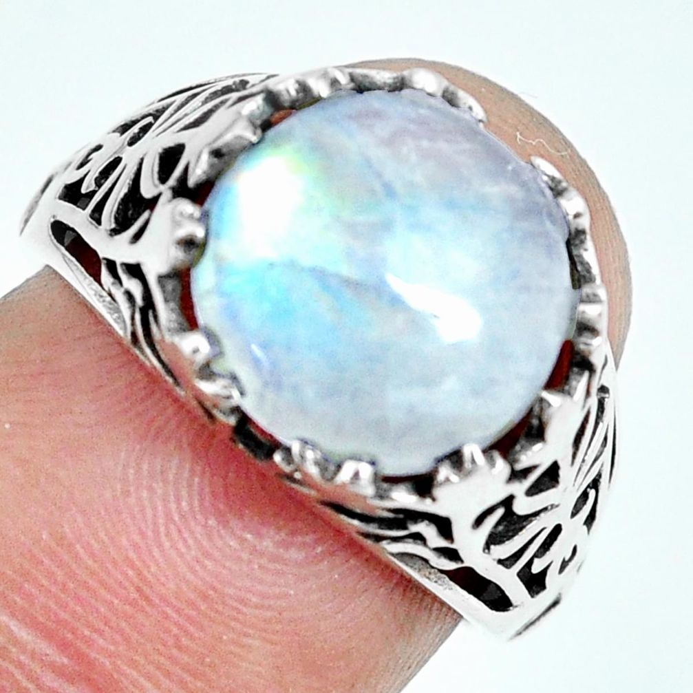 5.22cts natural rainbow moonstone 925 silver solitaire ring size 6 p69857
